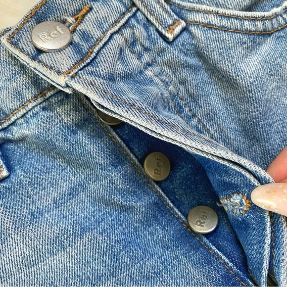 REFORMATION LOLA HIGH RISE WAISTED DISTRESSED frayed hem ARCHES BLUE JEAN SHORTS