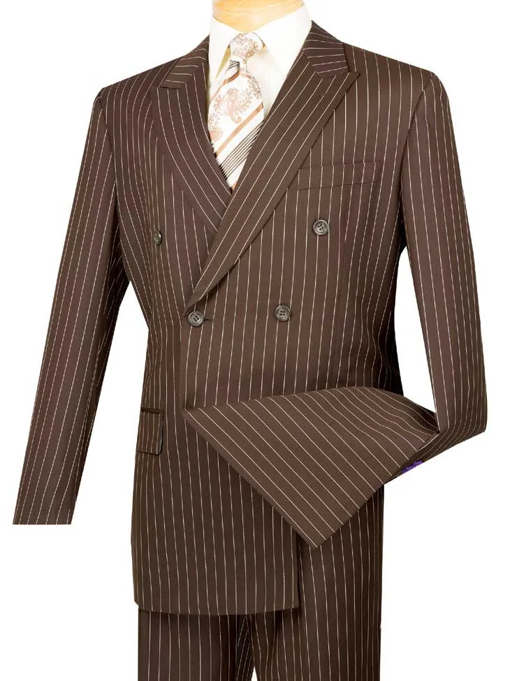 Regular Fit Double Breasted Stripe 2 Piece Suit (Brown) DSS-4
