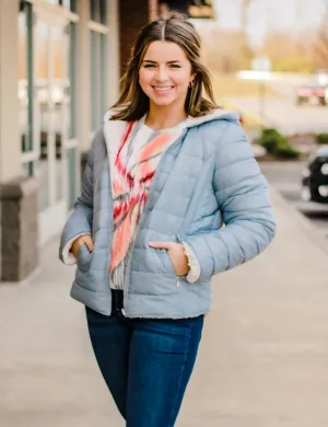 Reversible Puffer Jacket in Light Blue