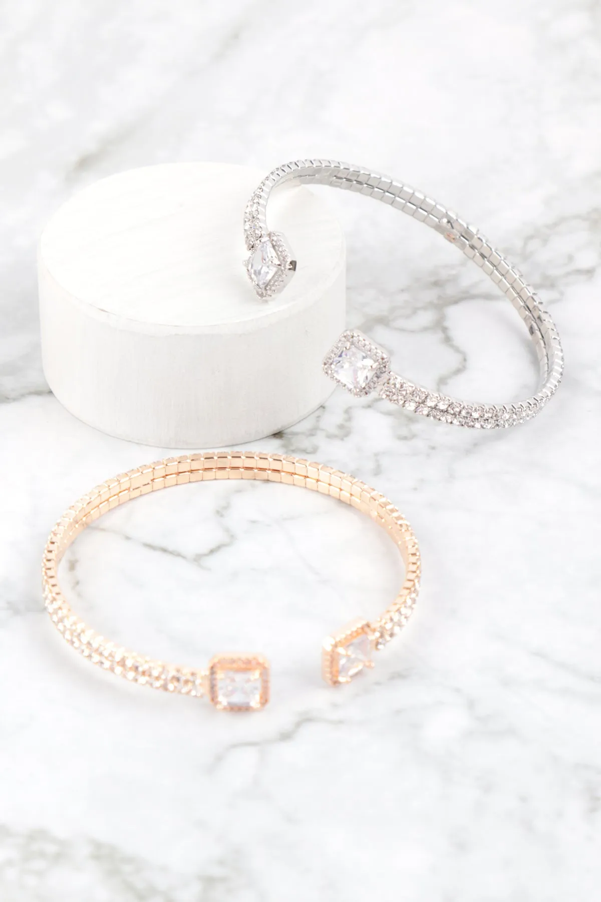 RHINESTONE SQUARE CUBIC ZIRCONIA 2 LINE CUFF BRACELET