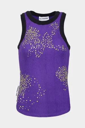 Rib Embroidered Tank Top in Violet