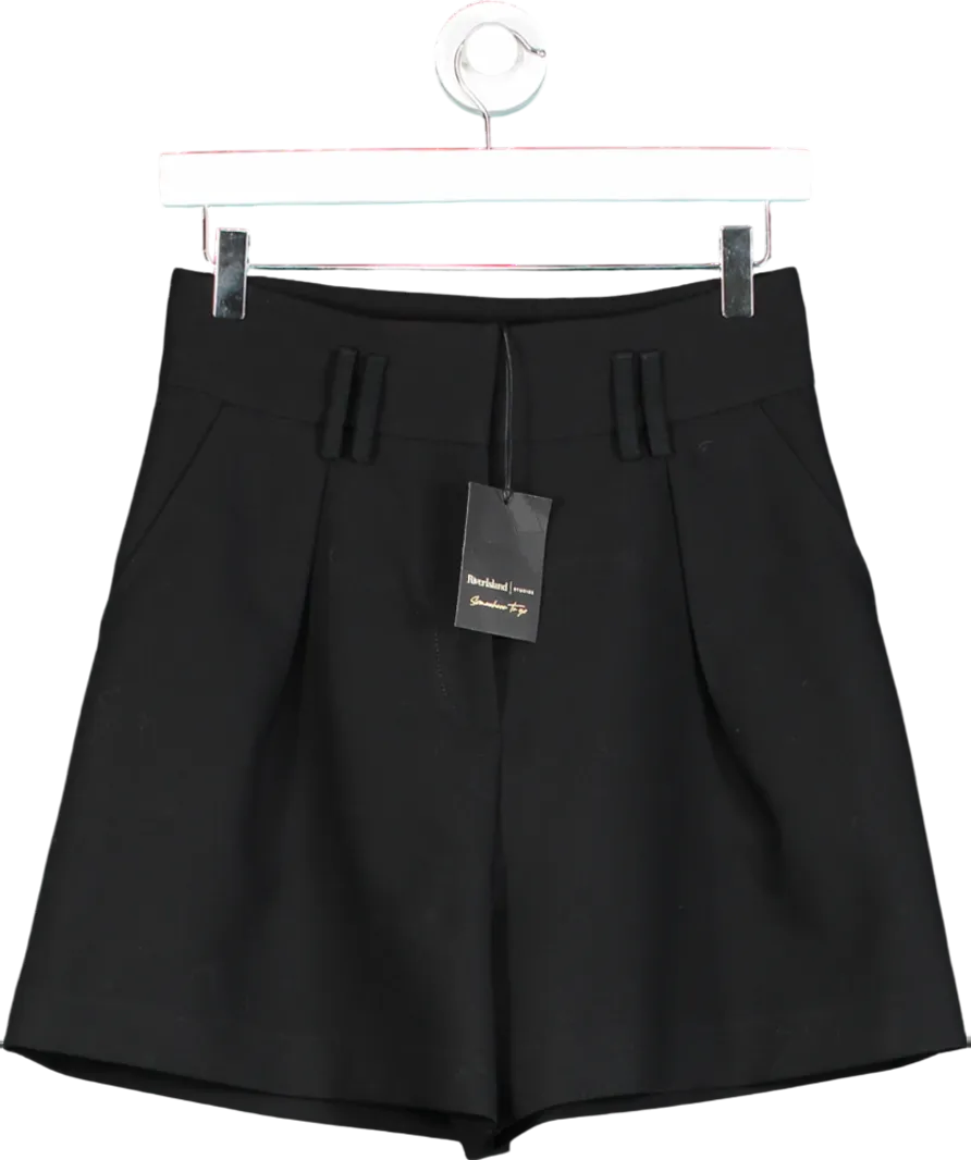 River Island Black High Waisted Pleated Shorts UK 6