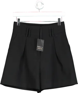 River Island Black High Waisted Pleated Shorts UK 6