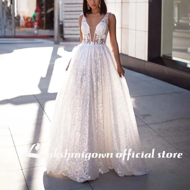 Roycebridal Fashion Sexy V-neck Sleeveless Banquet Wedding Dress