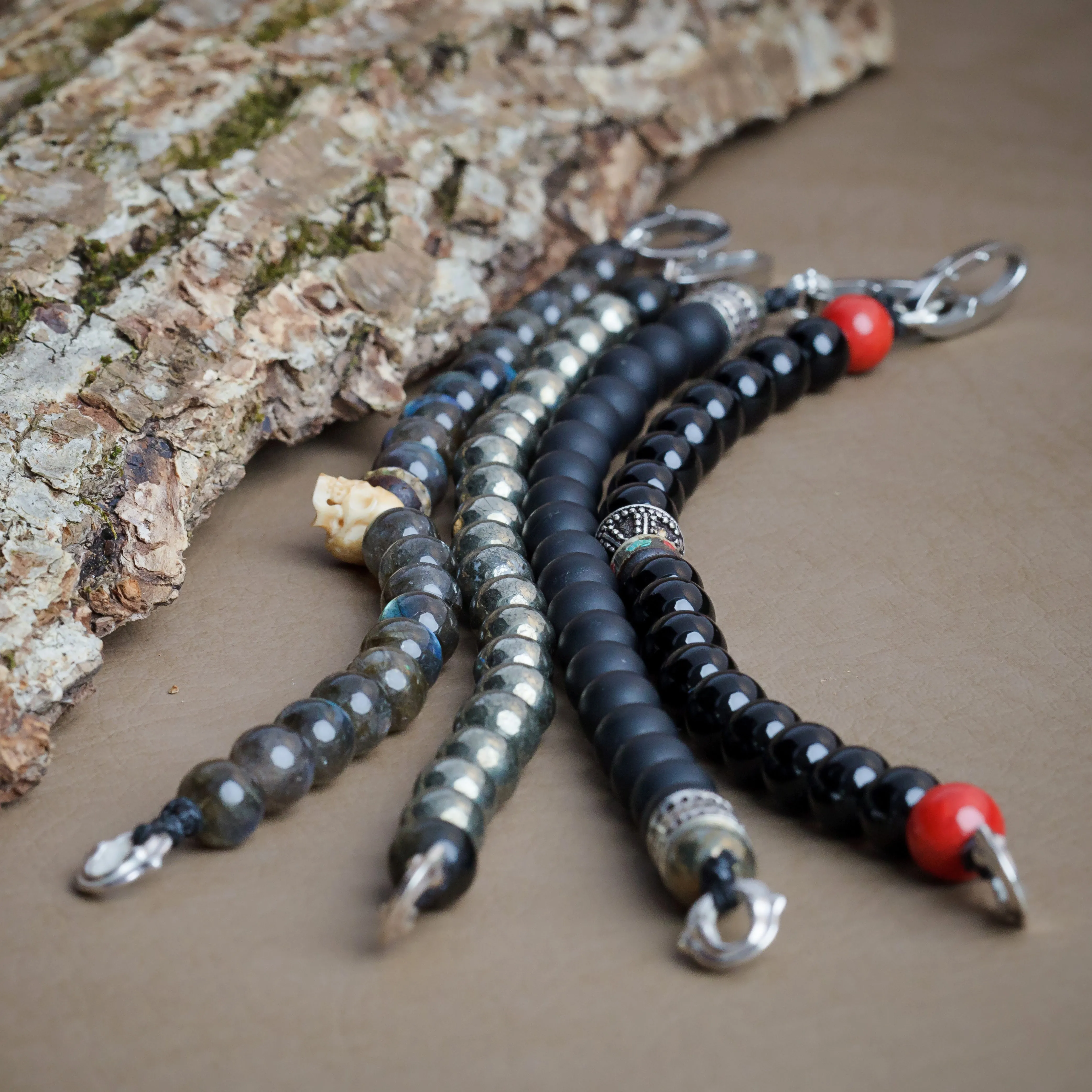 Scott Mikolay Tigers Eye with Red Coral Ends Men's Bracelet