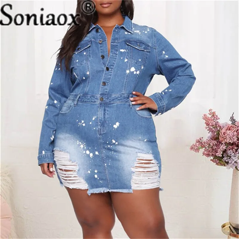 Sexy Turndown Collar Cotton Bodycon Jean Dress 2021 Summer Party Club Denim Dress Women Breasted Mini Bag Hip Dress