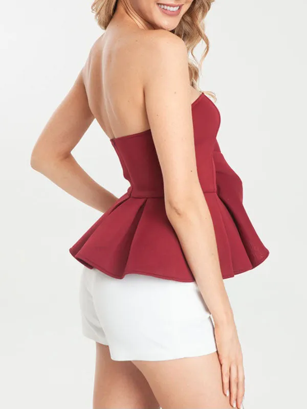 Sexy Vest Strapless Slim Fit Tube Top With Ruffle