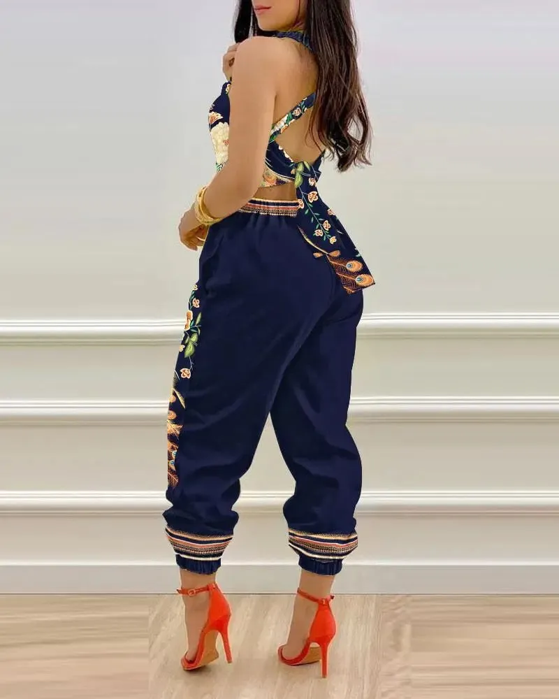 Sexy Women's Jumpsuits Flower Hollow Out 2023 Summer Suspender Backless Strap Fashion Slim Top Pants Combination Jumpsuit S-XXXL