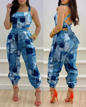 Sexy Women's Jumpsuits Flower Hollow Out 2023 Summer Suspender Backless Strap Fashion Slim Top Pants Combination Jumpsuit S-XXXL