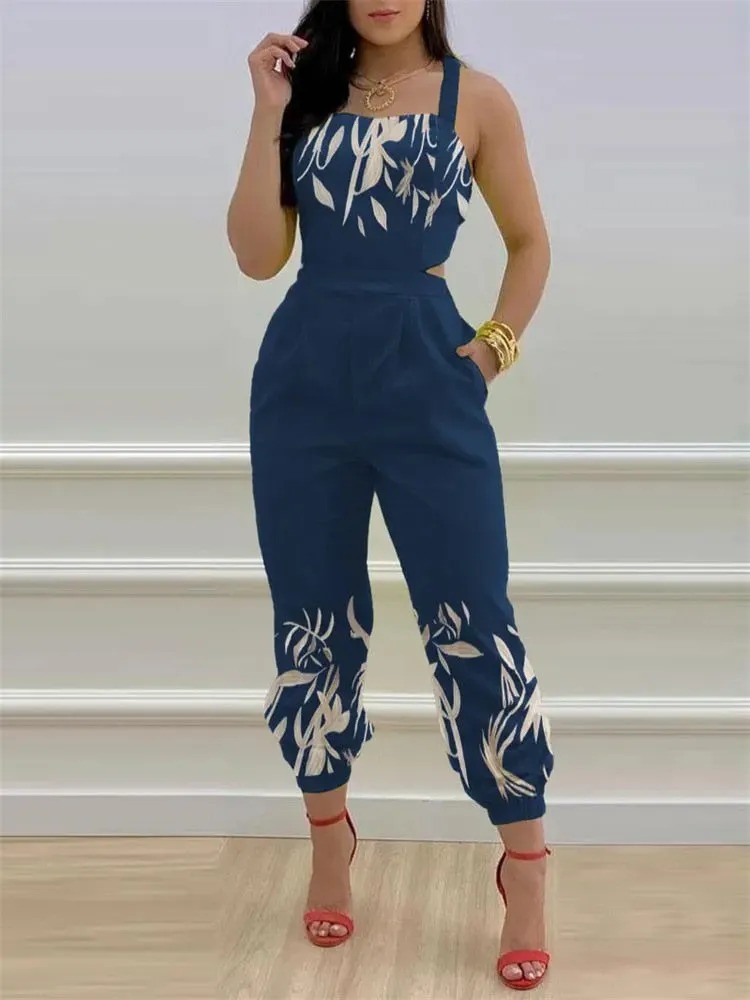 Sexy Women's Jumpsuits Flower Hollow Out 2023 Summer Suspender Backless Strap Fashion Slim Top Pants Combination Jumpsuit S-XXXL