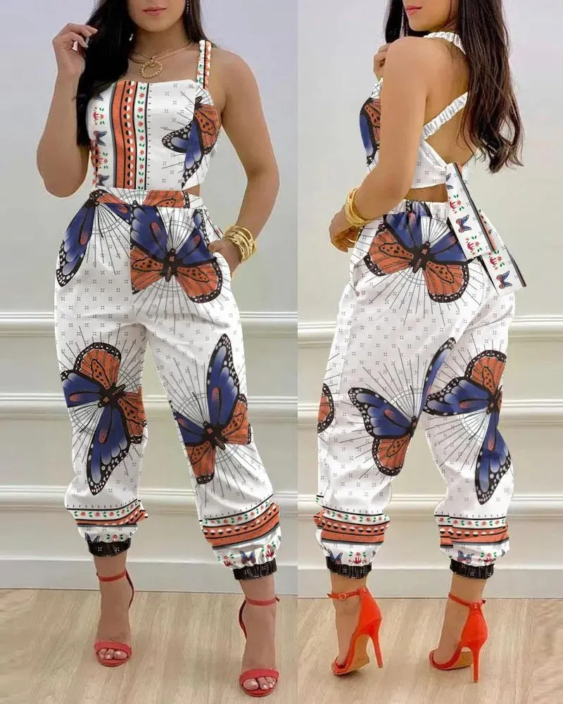 Sexy Women's Jumpsuits Flower Hollow Out 2023 Summer Suspender Backless Strap Fashion Slim Top Pants Combination Jumpsuit S-XXXL