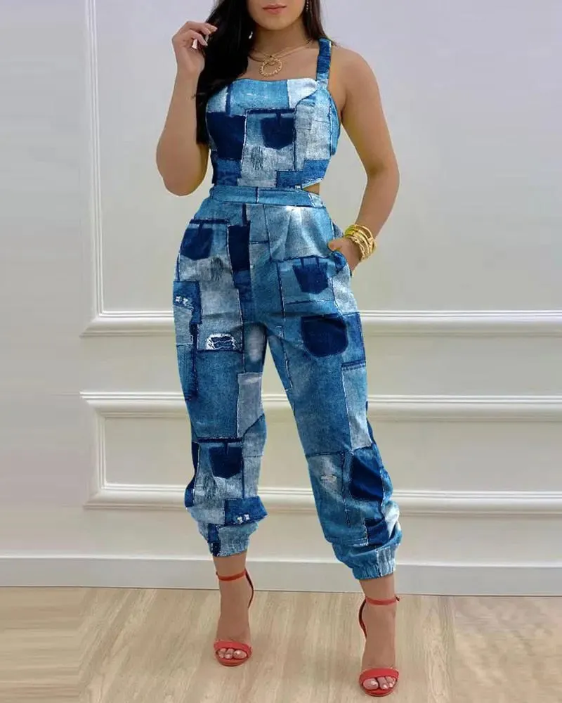 Sexy Women's Jumpsuits Flower Hollow Out 2023 Summer Suspender Backless Strap Fashion Slim Top Pants Combination Jumpsuit S-XXXL