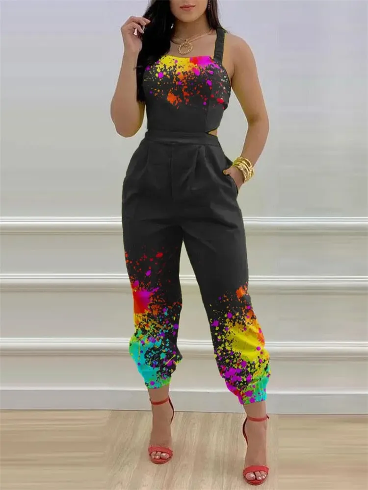 Sexy Women's Jumpsuits Flower Hollow Out 2023 Summer Suspender Backless Strap Fashion Slim Top Pants Combination Jumpsuit S-XXXL