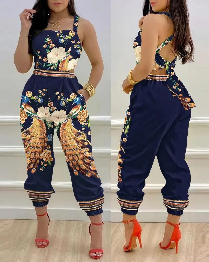 Sexy Women's Jumpsuits Flower Hollow Out 2023 Summer Suspender Backless Strap Fashion Slim Top Pants Combination Jumpsuit S-XXXL