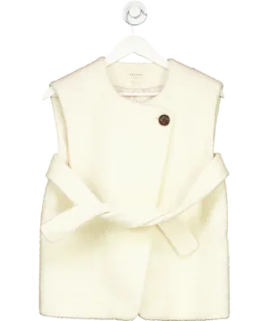 Sezane Cream Sebastine Sleeveless Wool Blend Boucle Jacket  Ecru UK 8