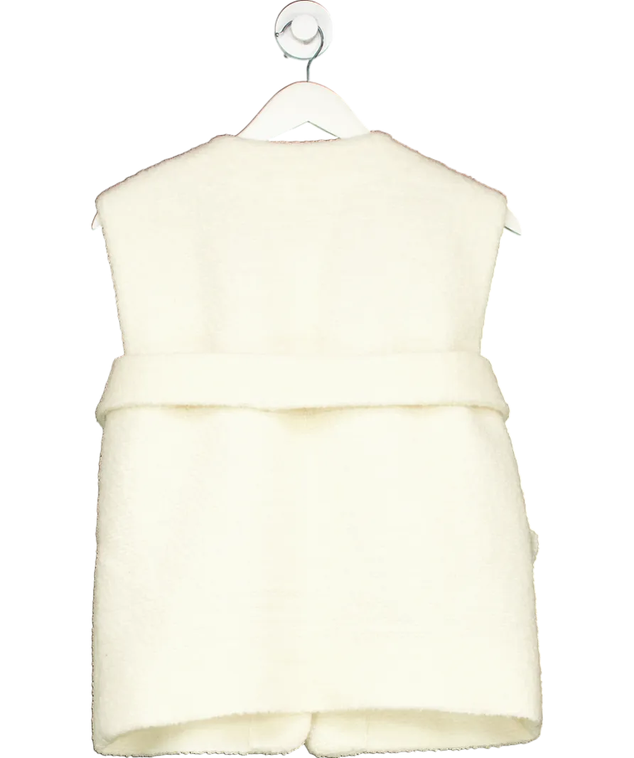 Sezane Cream Sebastine Sleeveless Wool Blend Boucle Jacket  Ecru UK 8
