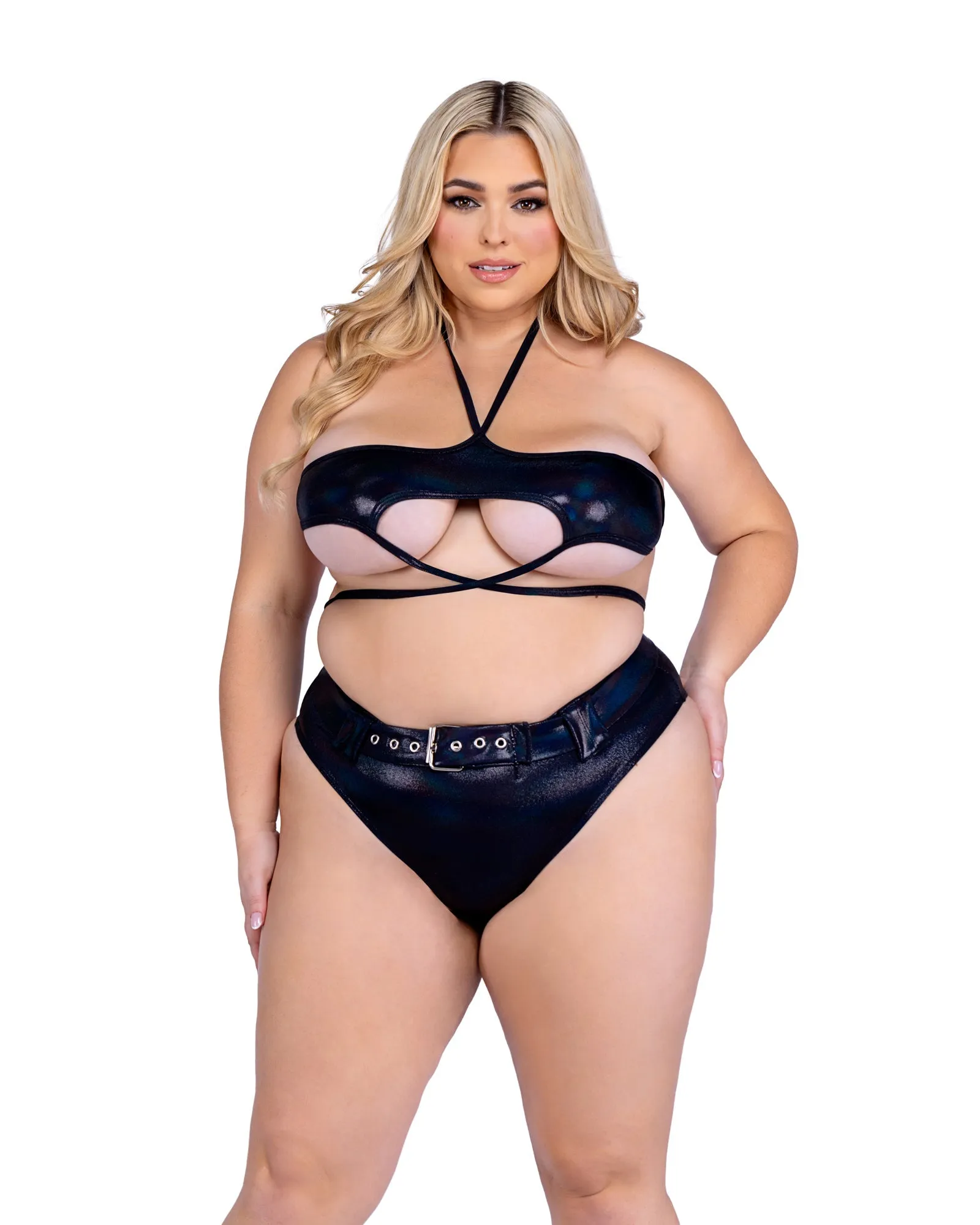 Shimmer High-Waisted Shorts with Belt