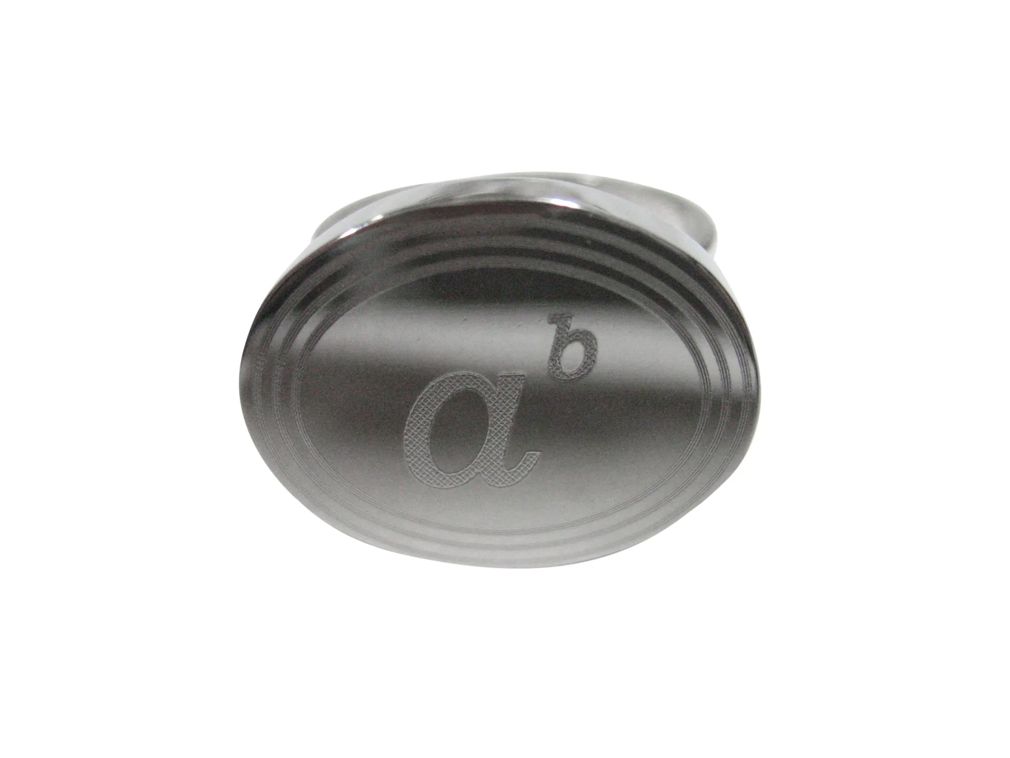 Silver Toned Etched Oval A to The Power of B Adjustable Size Fashion Ring