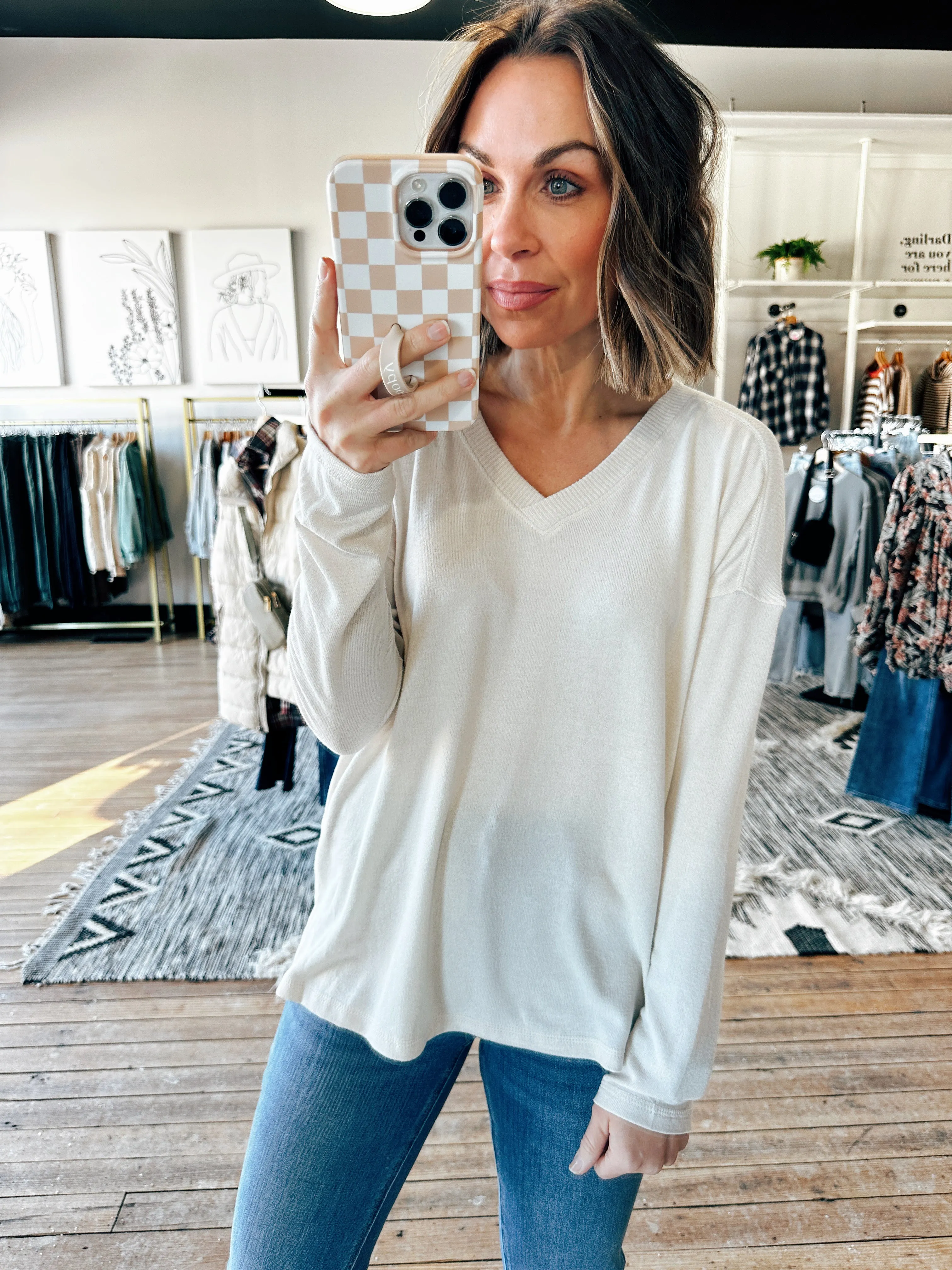 Soft Ribbed V-Neck Long Sleeve Top – 3 Colors