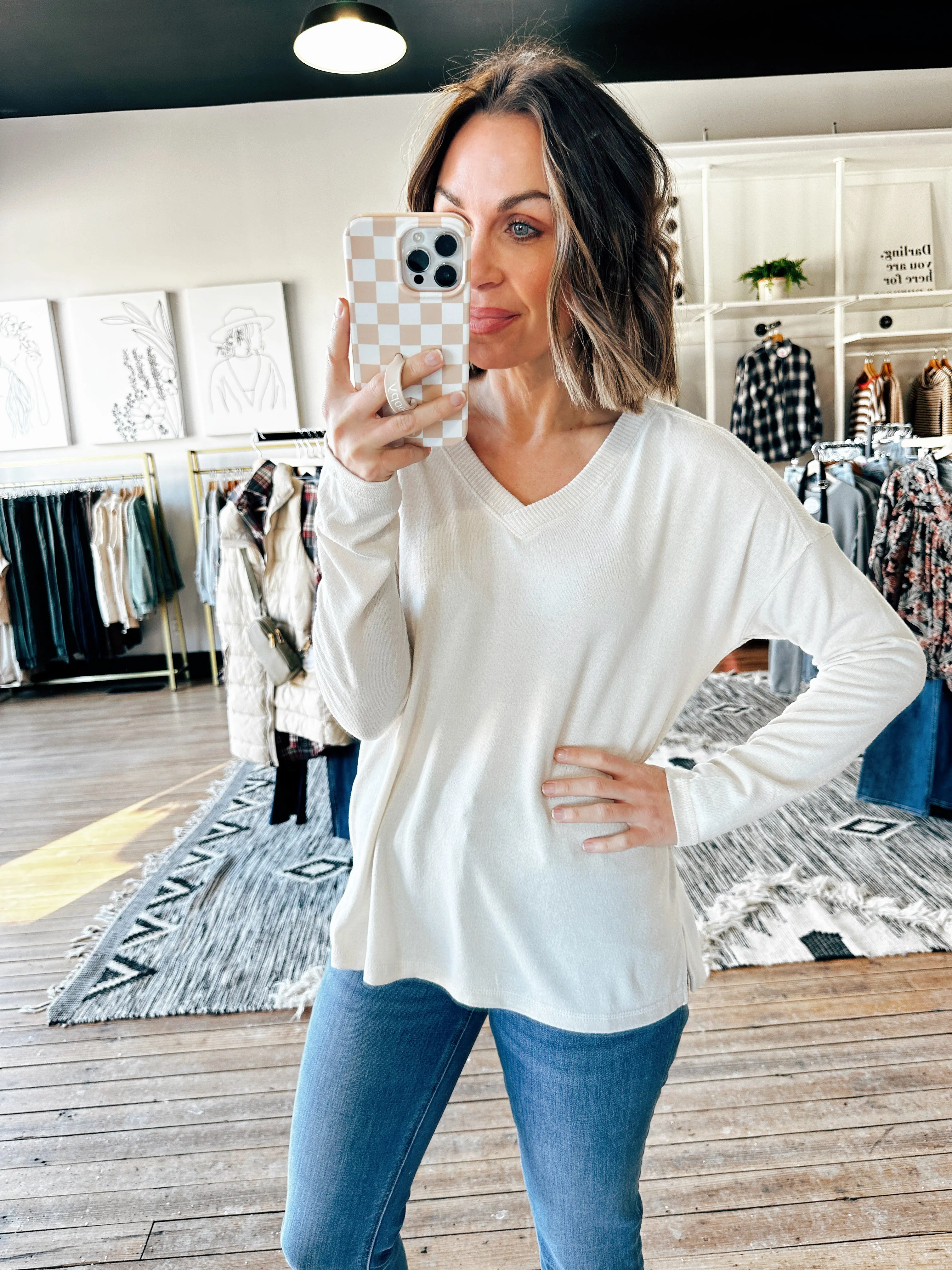 Soft Ribbed V-Neck Long Sleeve Top – 3 Colors