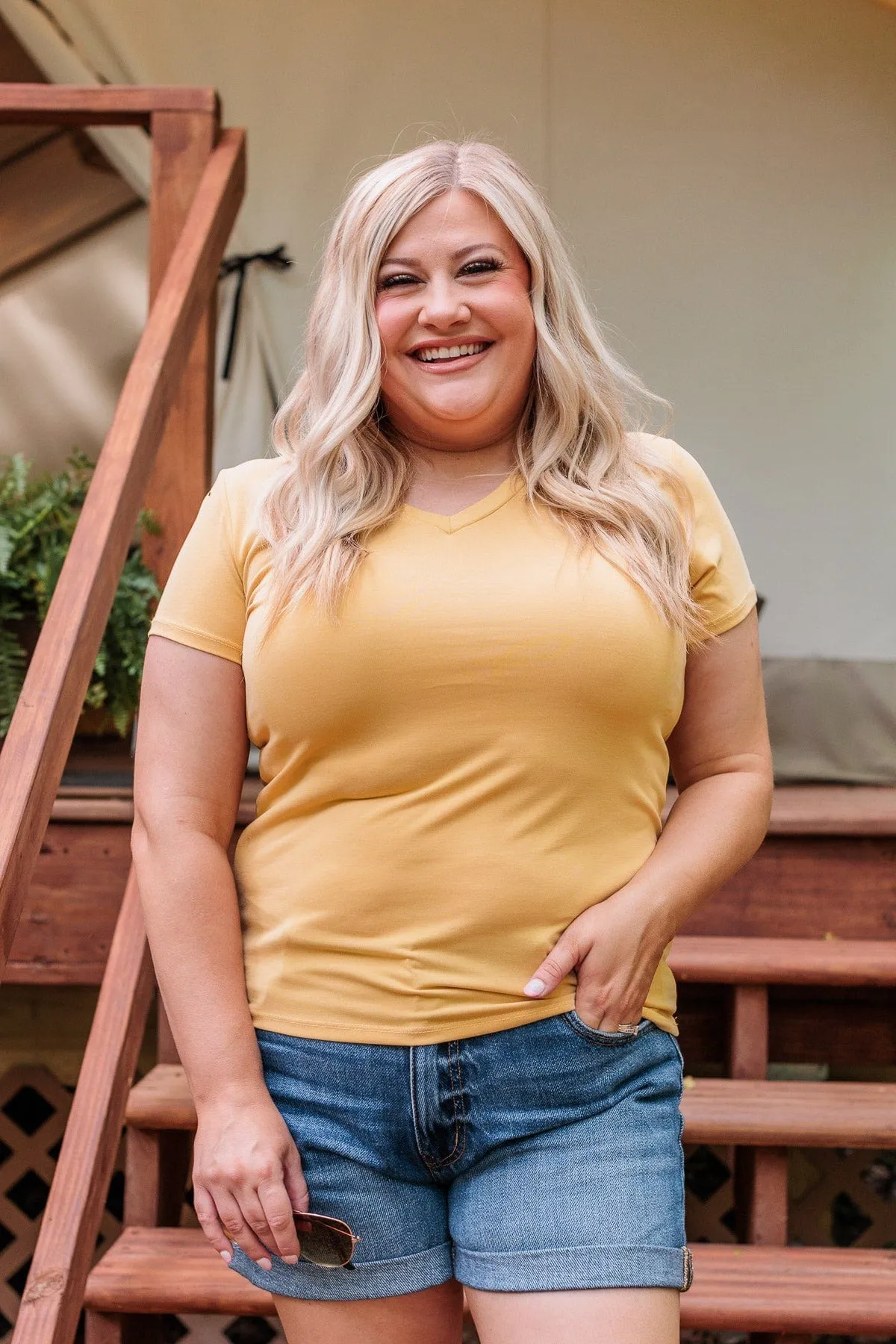 Something To Cling To V-Neck Top- Yellow