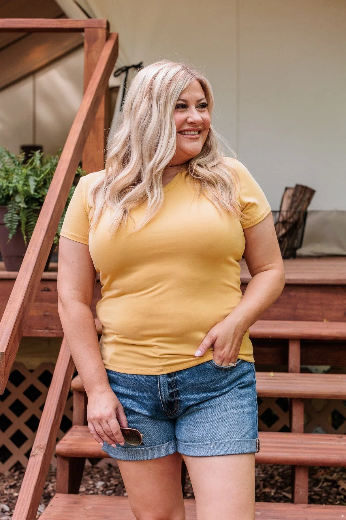 Something To Cling To V-Neck Top- Yellow