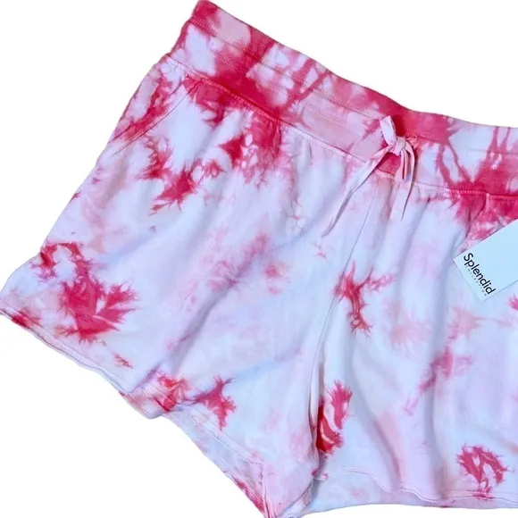 SPLENDID NWT Burst Tie Dye High Waisted Drawstring Shorts Size XL in Pink