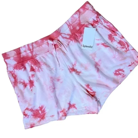 SPLENDID NWT Burst Tie Dye High Waisted Drawstring Shorts Size XL in Pink