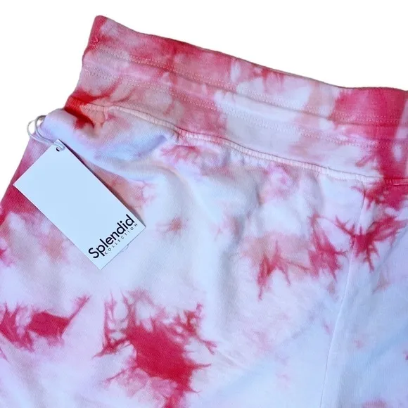 SPLENDID NWT Burst Tie Dye High Waisted Drawstring Shorts Size XL in Pink