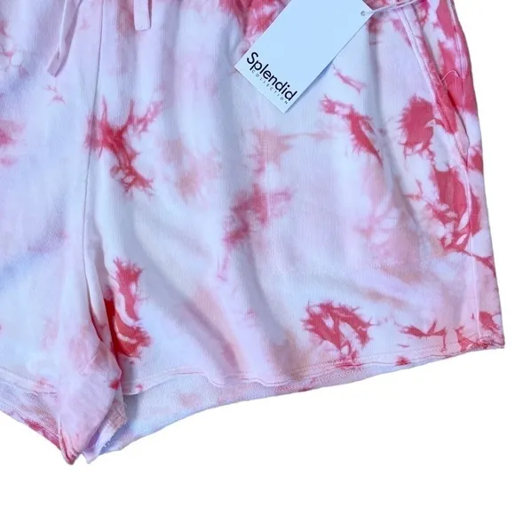 SPLENDID NWT Burst Tie Dye High Waisted Drawstring Shorts Size XL in Pink