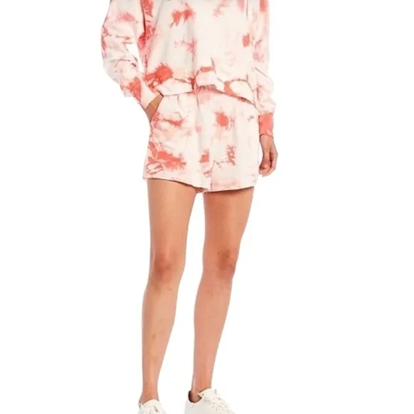 SPLENDID NWT Burst Tie Dye High Waisted Drawstring Shorts Size XL in Pink