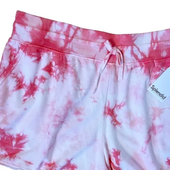 SPLENDID NWT Burst Tie Dye High Waisted Drawstring Shorts Size XL in Pink