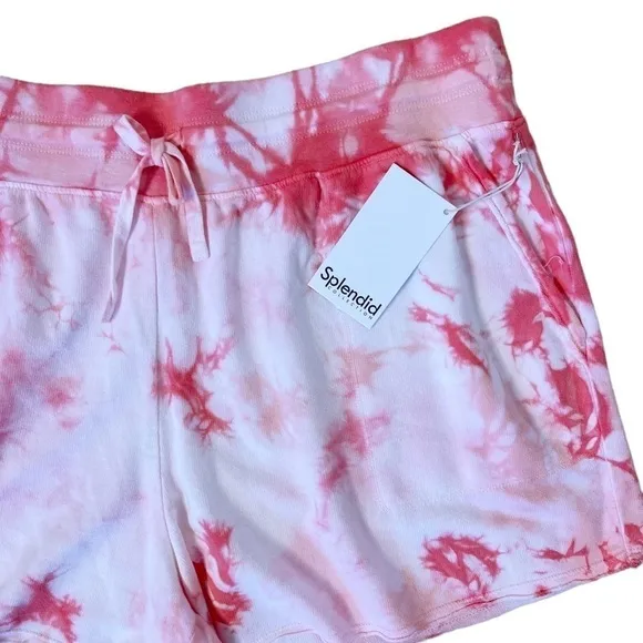 SPLENDID NWT Burst Tie Dye High Waisted Drawstring Shorts Size XL in Pink