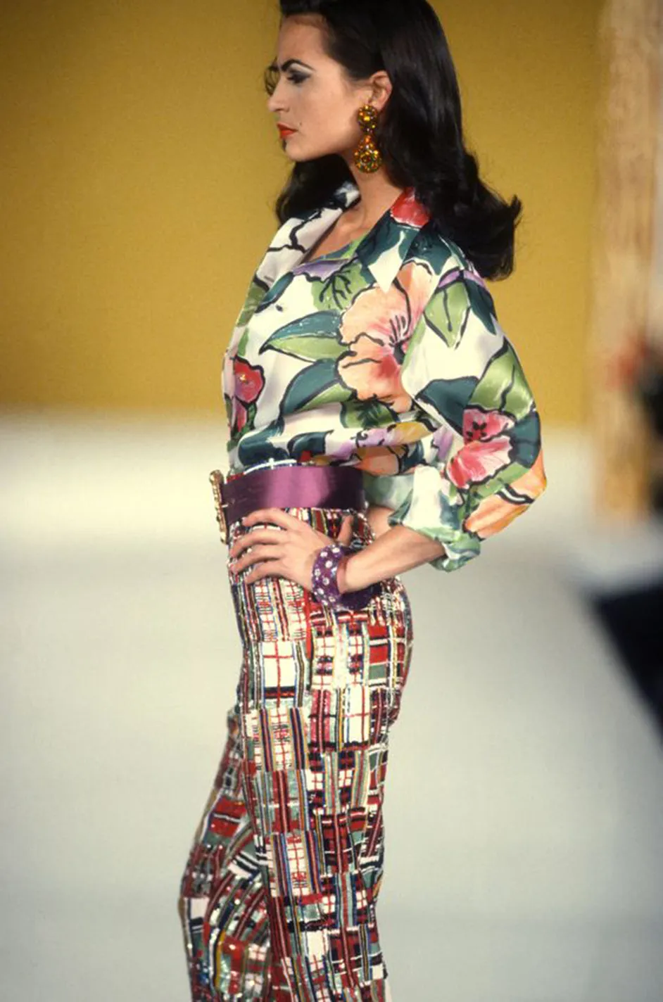 Spring 1992 Todd Oldham Floral Top w Rainbow Striped Jacket & Skirt Suit