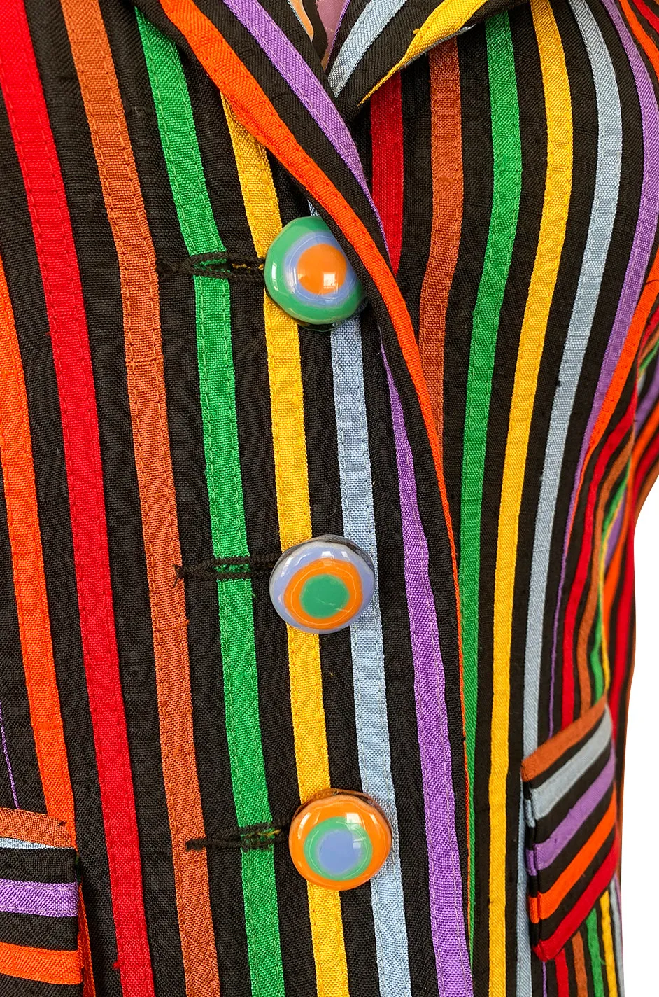 Spring 1992 Todd Oldham Floral Top w Rainbow Striped Jacket & Skirt Suit