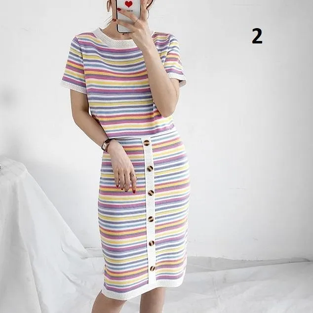 Striped T-Shirt & Button-Up Bodycon Skirt (2 Piece Set)