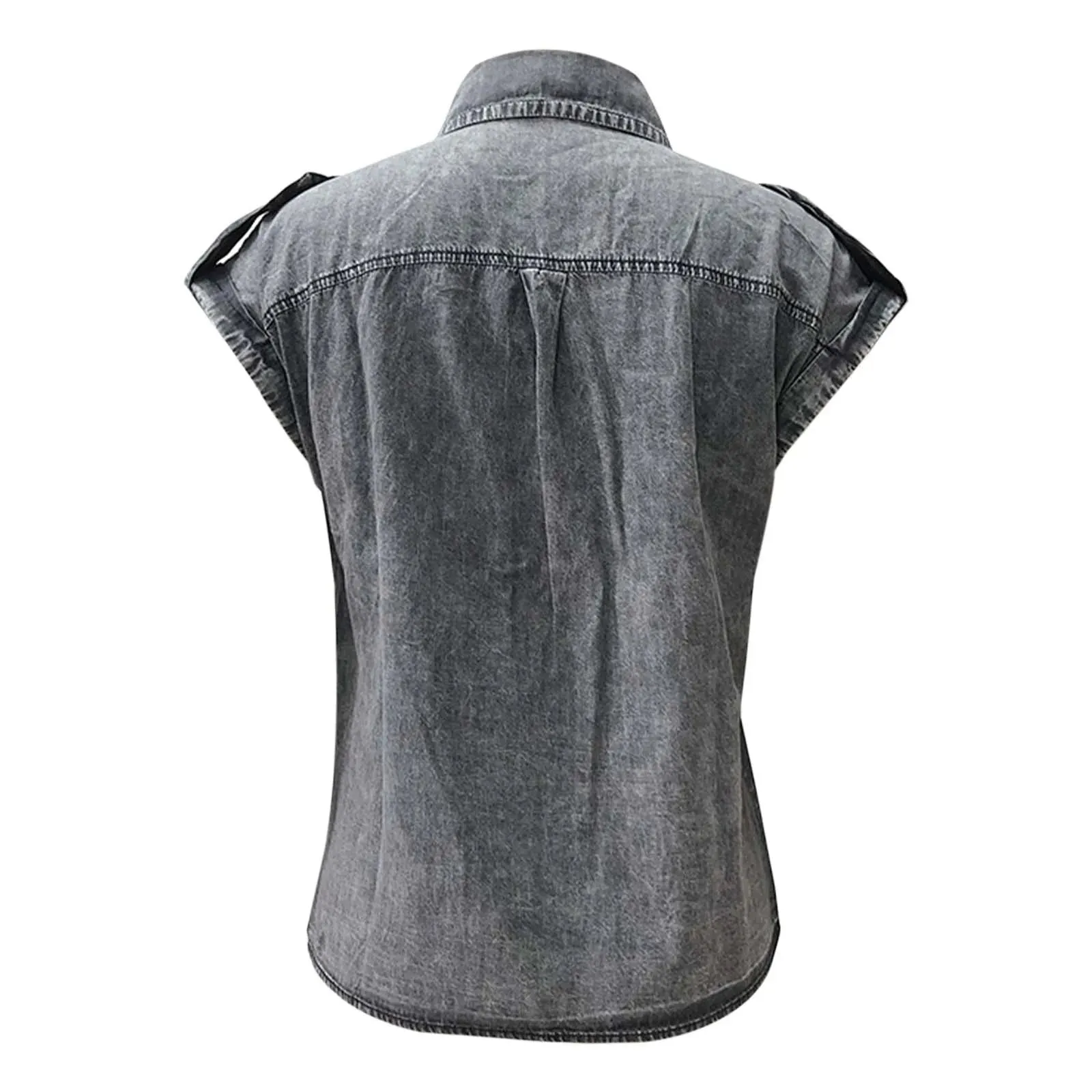 Summer Sleeveless Blouse Pure Color Retro Women'S Short Sleeve Denim T-Shirts Fashionable Street Outdoor Versatile Top 2024