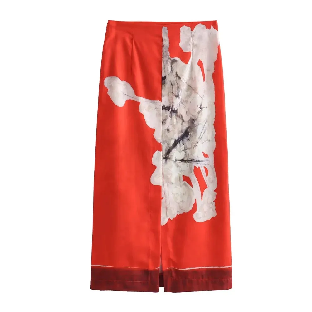 Summer  Style Versatile High waisted  Retro Straight Skirt Long Skirt