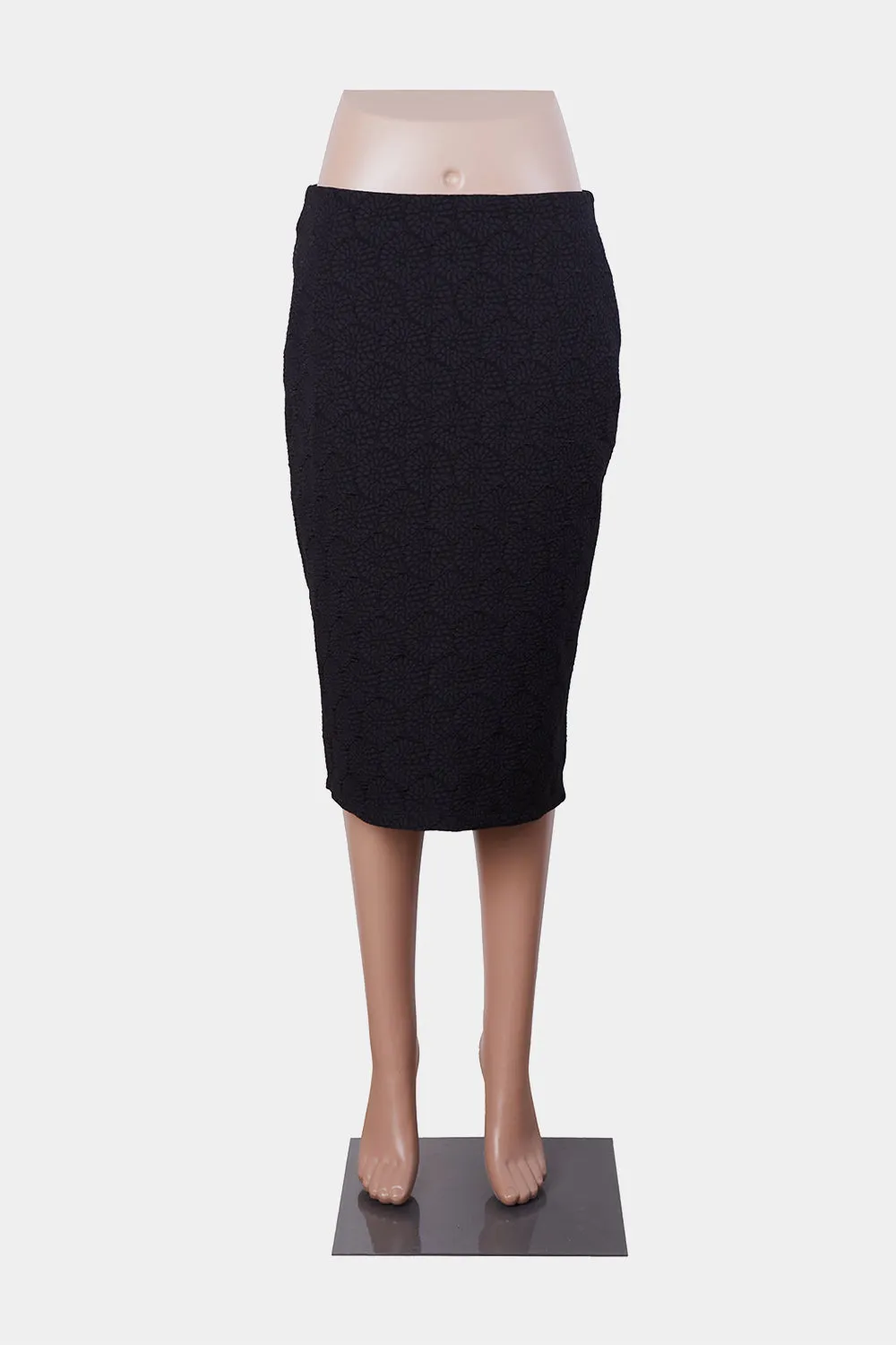 Sunny Girl Black Embossed Pattern Pencil Skirt