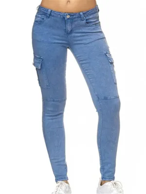 Tapered Fit Solid Color Low-Rise Multi-Pocket Skinny Denim Pants