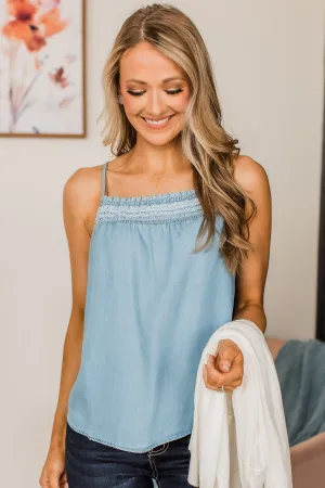 Tell Me What's Mine Chambray Tank Top- Denim