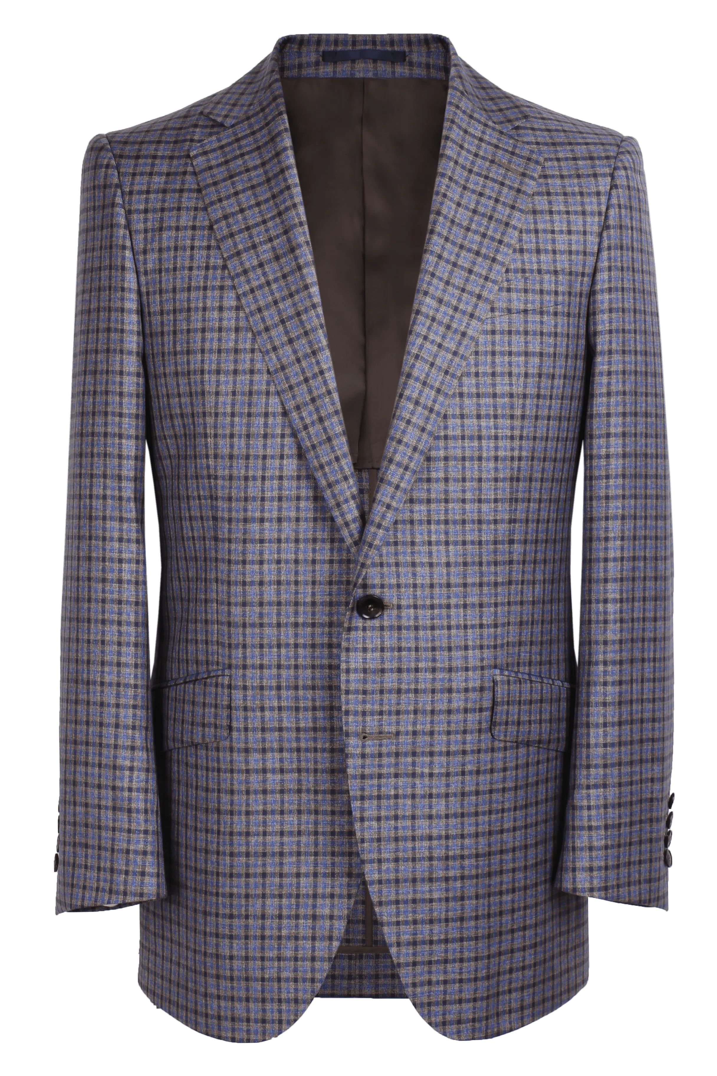 The Byron Jacket - Dormeuil Chocolate/Blue Mini Gingham