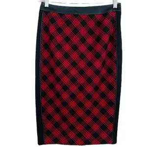 The Limited NWT Black &amp; Red Faux Leather Trim Plaid Side Zip Pencil Skirt Size 4
