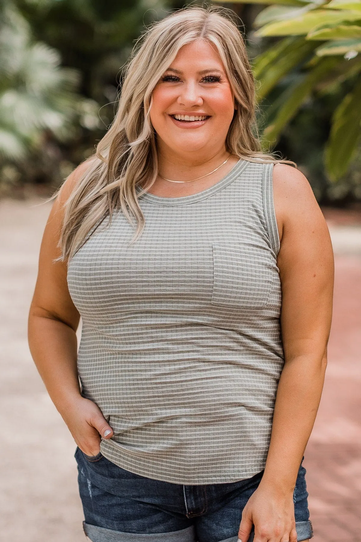 Thinking Of Forever Striped Tank Top- Olive