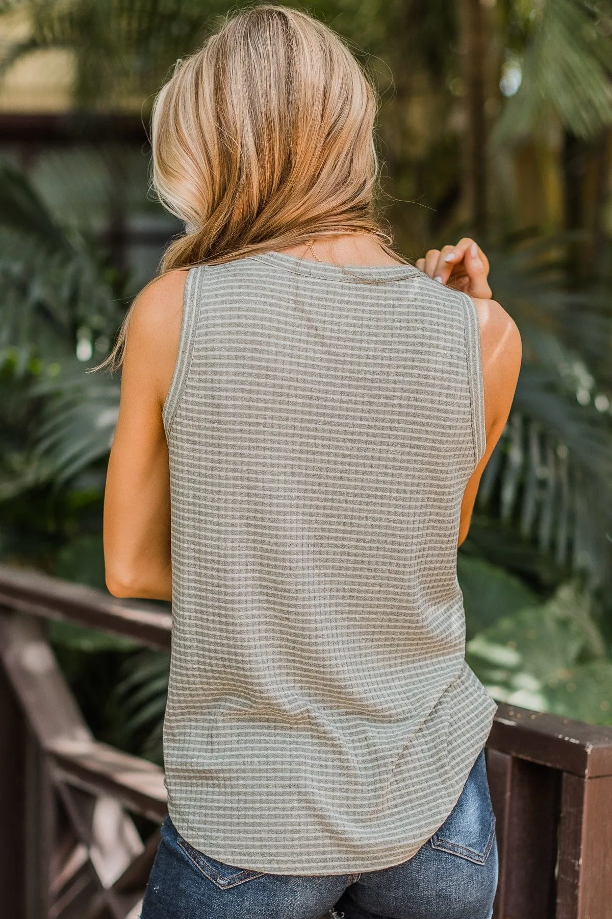 Thinking Of Forever Striped Tank Top- Olive