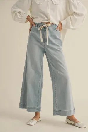TIE FRONT WSHD DENIM PANTS