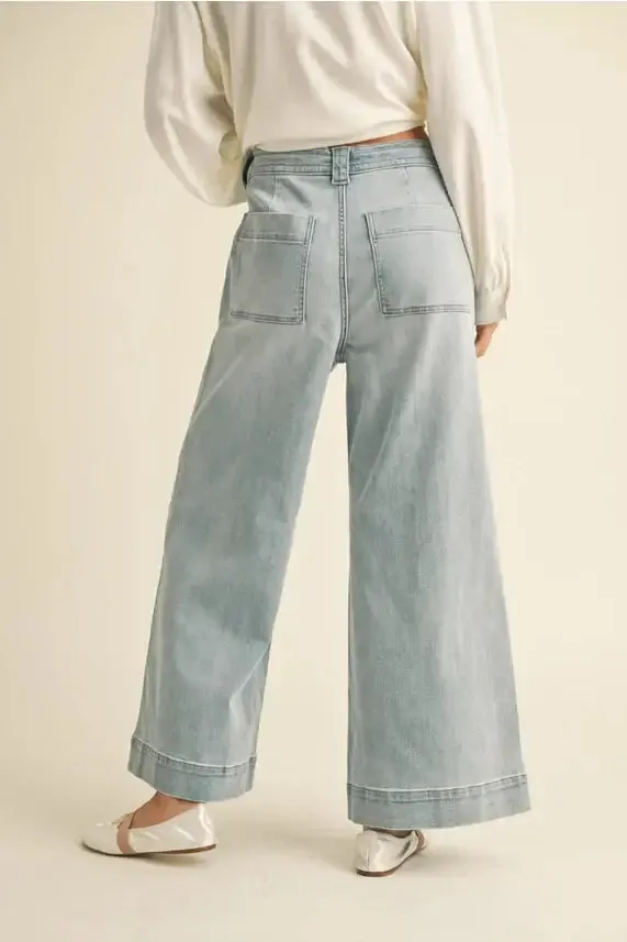 TIE FRONT WSHD DENIM PANTS