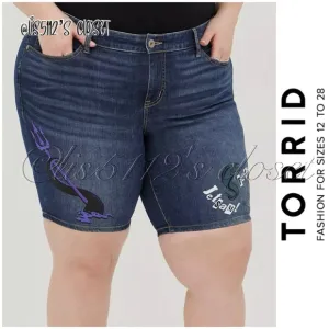 Torrid x Disney Villains Ursula Stretch Denim Bermuda Boyfriend Shorts 16 1X