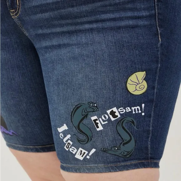 Torrid x Disney Villains Ursula Stretch Denim Bermuda Boyfriend Shorts 16 1X