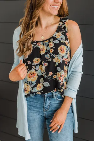 Under Your Spell Floral Tank Top- Black